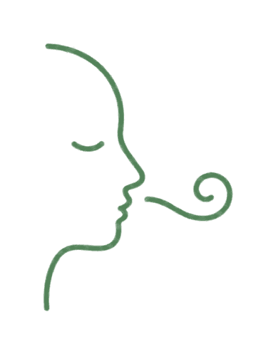 Line drawing of a calm face following a breath